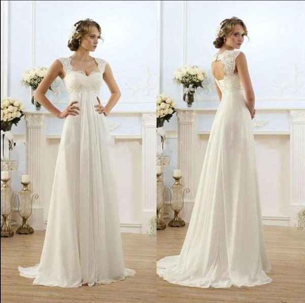 Wedding Dresses for Pregnant New Discount 2017 Simple Long Empire Waist Maternity Beach Reception Wedding Dresses Lace Open Back Bridal Gowns for Pregnant Women Cheap Price A Line