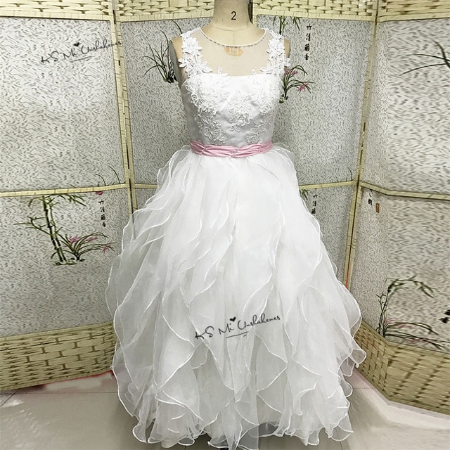 Lace Holy munion Dresses 2017 Pageant Ball Gowns For Girls Wedding Gowns Kids White Pink Flower 640x640