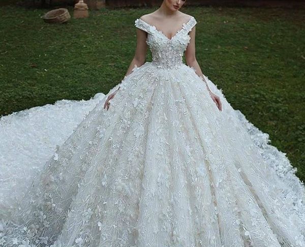 Wedding Dresses From China New F Shoulders V Neck 3d Floral Appliqued Lace Wedding Bridal Gowns Luxury Ball Gown Wedding Dresses 2019 Vintage Country Wedding Gown Bargain Wedding