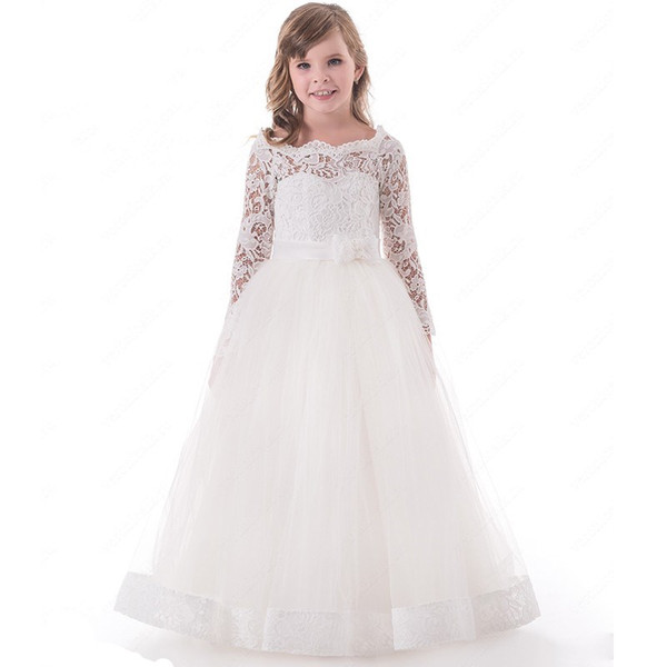 Wedding Dresses In Macys Beautiful 2018long Sleeve A Line Flower Girl Dresses for Weddings Scoop Lace formal Dresses Tulle Holy Munion Dresses Flower Girl Dresses Macys Flower Girl