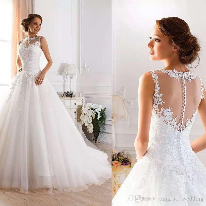simple lace a line wedding dresses sheer