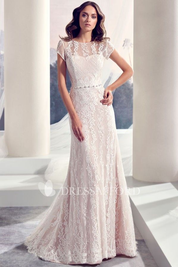Wedding Dresses Pasadena Inspirational Short Sleeve Scoop Neck Lace Wedding Dress with Beading and