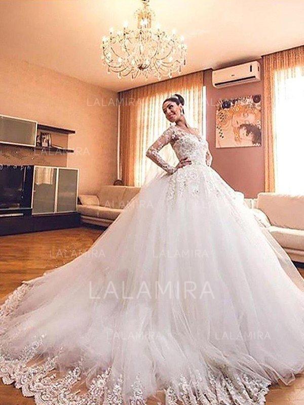 Wedding Dresses Petticoats Elegant Elegant V Neck Ball Gown Wedding Dresses Court Train Tulle Long Sleeves