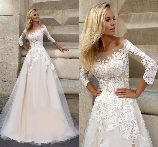 Wedding Dresses Rental Lovely Discount Elegant Ivory F the Shoulder Sheer Long Sleeves Wedding Dresses 2017 A Line Tulle Champagne Lining Bridal Gowns Lace Wedding Gowns 2019