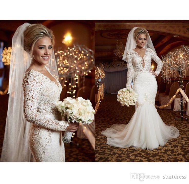 Wedding Dresses Ri Lovely Spring Berta Long Sleeve Wedding Dresses Plus Size Y Lace Wedding Dress Bridal Gowns V Neck Stunning Full Length Mermaid Wedding Gown