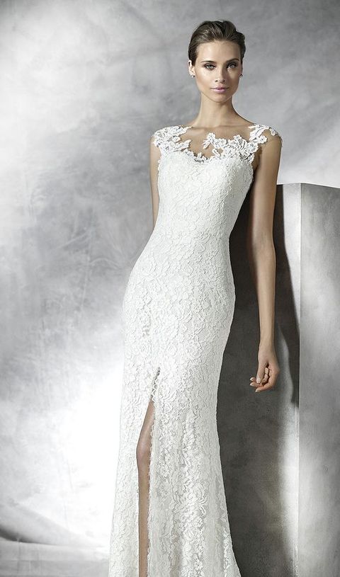 20 lace illusion strap wedding dress with a side slit