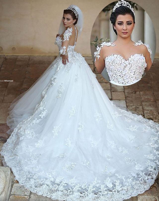 Wedding Dresses Styles Names Beautiful Princess Long Wedding Dress Sheer Neck Long Sleeves Ball