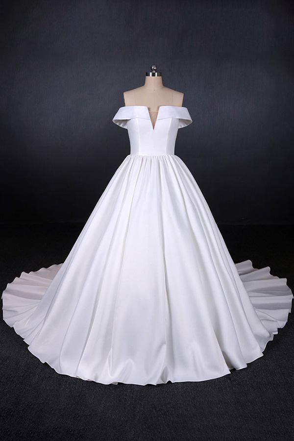 Wedding Dresses Supplier Beautiful Elegant Deep V Neck Simple Real Image Long Train Wedding