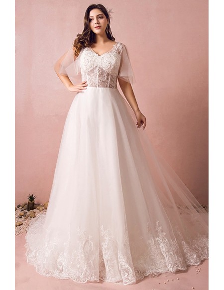 flowy plus size a line lace wedding dress tulle corset with long train