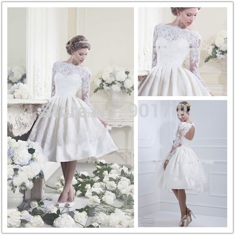 short wedding dress open back long sleeve bridal dresses knee length short dress for wedding