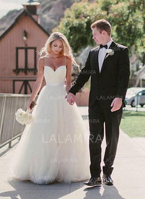 Wedding Dresses Tulle New Sweetheart A Line Princess Wedding Dresses Tulle Sash Sleeveless Sweep Train