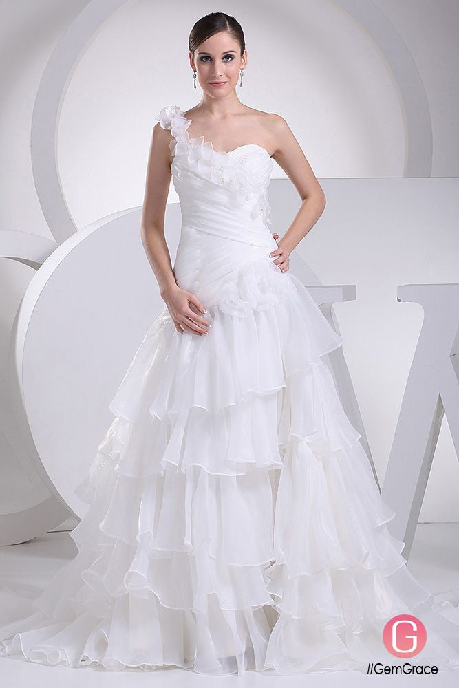 wedding dress with ruffles organza cascading ruffles e floral shoulder wedding dress oph1075 graceful