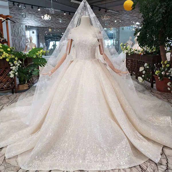 Wedding Dresses Veils Awesome 2019 Bohemian Long Lace Veil Wedding Dresses Lace Up Back Short Sleeve Shell Chest Shining Crystal Pattern Applique Garden Bridal Gowns Ball Gown
