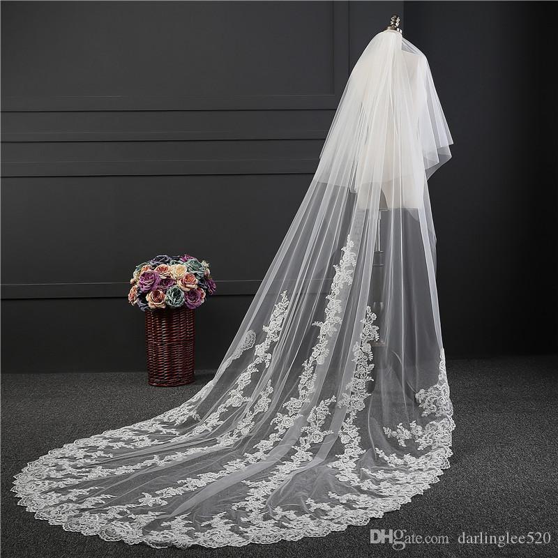Wedding Dresses Veils Best Of 2 Layers Bridal Veils Cathedral Length with B Ivory Tulle Applique Lace Edge Hair Accessories 3 Meters Long Bride White Wedding Veils