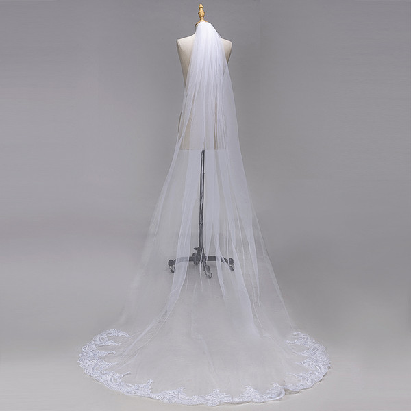 Wedding Dresses Veils Lovely 3 Meters Long Cathedral Length Wedding Veils White Ivory Lace Appliques Edges Bridal Veils with B Cpa1382 Wedding Veil Cheap Wedding Veil Designers