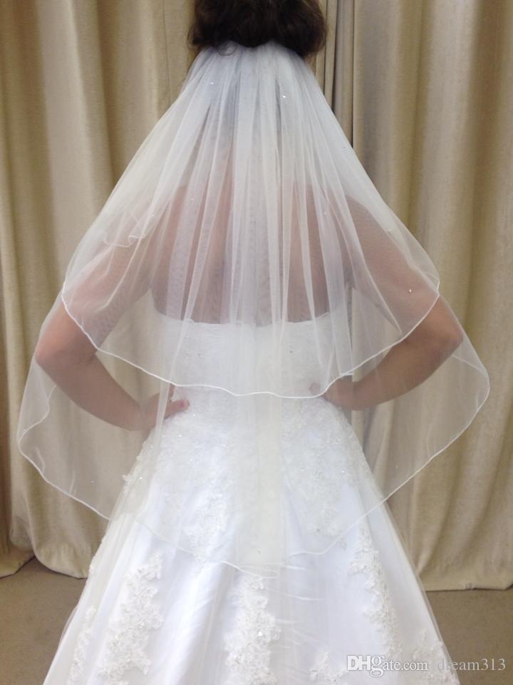 Wedding Dresses Veils New 2016 New Hot Mantilla Veil Fingertipe White Ivory for Wedding Dresses Satin Edge Veil Wide Ribbon