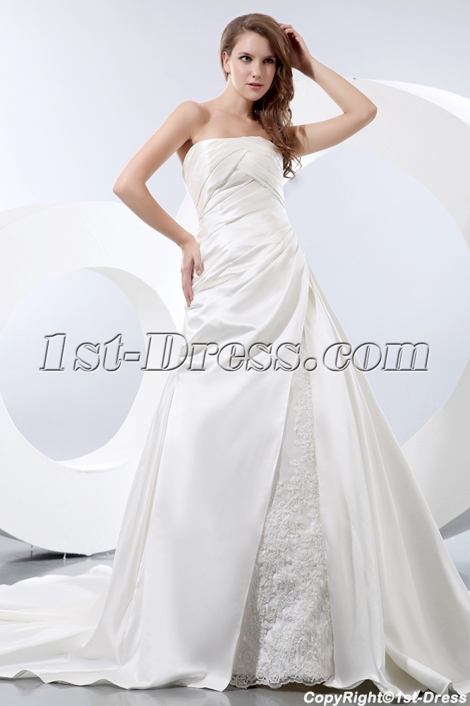 Simple A line Satin Strapless Wedding Dress for Older Bride 4090 b 1 JPG