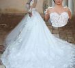 Wedding Dresses with Cathedral Length Train Awesome Princess Long Wedding Dress Sheer Neck Long Sleeves Ball