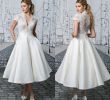 Wedding Dresses with Collars Best Of Discount 2017 Vintage Tea Length Wedding Dress V Neck with Stand Collar Capped Short Sleeves A Line Covered Back Lace and Satin Bridal Dress