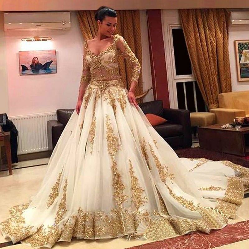 Wedding Dresses with Gold Unique Two Pieces Wedding Dresses Gold and Ivory Arabic Beads