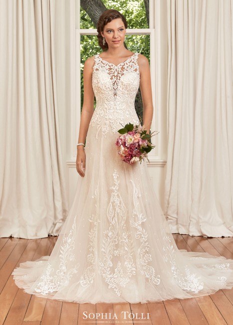 sophia tolli y georgia illusion neckline wedding dress 01 681