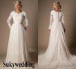 Wedding Dresses with Lace Backs Elegant Discount Modest Lace Tulle Temple Wedding Dresses with Long Sleeves V Neck Sheer Sleeves Train buttons Back Plus Size Arabic Country Bridal Gown A