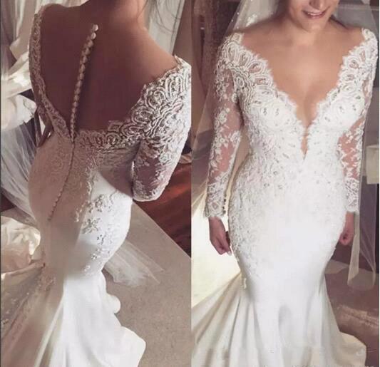 Wedding Dresses with Sleeves and Lace Unique 2018 Sheer Long Sleeves Lace Mermaid Wedding Dresses Tulle