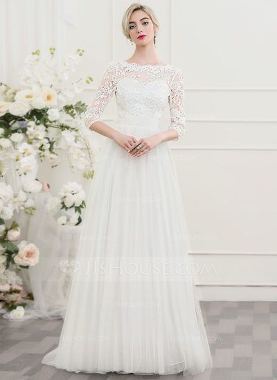 Wedding Dresses with Sleeves for Older Brides Inspirational Us$ 146 69] A Line Princess Scoop Neck Sweep Train Tulle