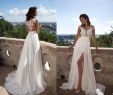 Wedding Dresses with Slits In the Front New Discount 2017 Elegant Chiffon Sheer Neck Lace Appliques A Line Beach Wedding Dresses Cap Sleeves Y Back Front Split Bridal Gowns Custom Made