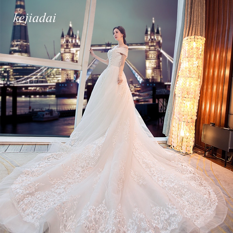 wedding gowns without trains elegant vestiod de noiva appliques lace flowers princess wedding dresses