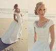 Wedding Gowns for Second Marriage New Cheap A Line Wedding Dresses Scoop Neck Cap Sleeves Beads Crystal Beach Bohemian Pockets Long Vestidos Boho Plus Size Bridal Gowns Wedding Dresses