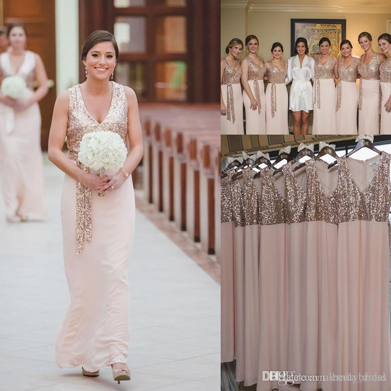 rose gold sparkly sequins long bridesmaid