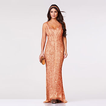 normal sophie embellished occasion maxi dress in rose gold
