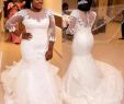 Wedding Maxi Dresses New Elegant 2019 Plus Size Wedding Gowns Mermaid Long Sleeves Appliques Lace Sheer Mermaid Bridal Dresses Western Maxi Dress for Big Size Bri