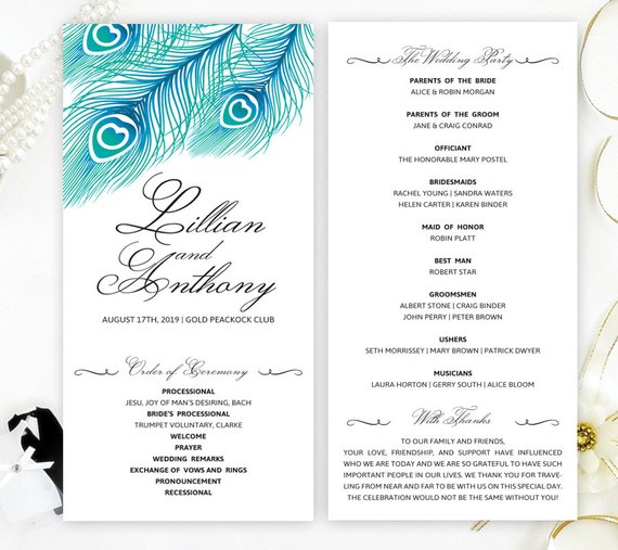 Wedding Programs Cheap Beautiful Printed Wedding Programs Peacock Feathers
