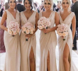 Where to Buy Mismatched Bridesmaid Dresses Elegant Simple A Line V Neck Sleeveless Floor Length Side Slit Long
