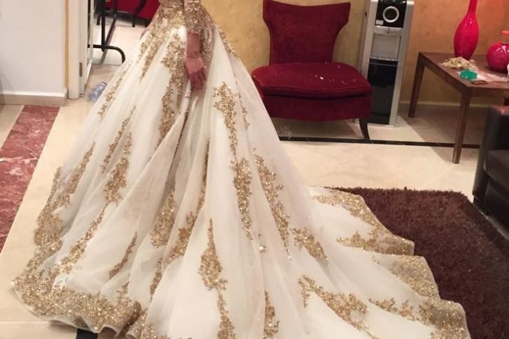 White Gold Wedding Gown Luxury Gold Lace Applique Wedding Dresses Luxury Bridal Dresses