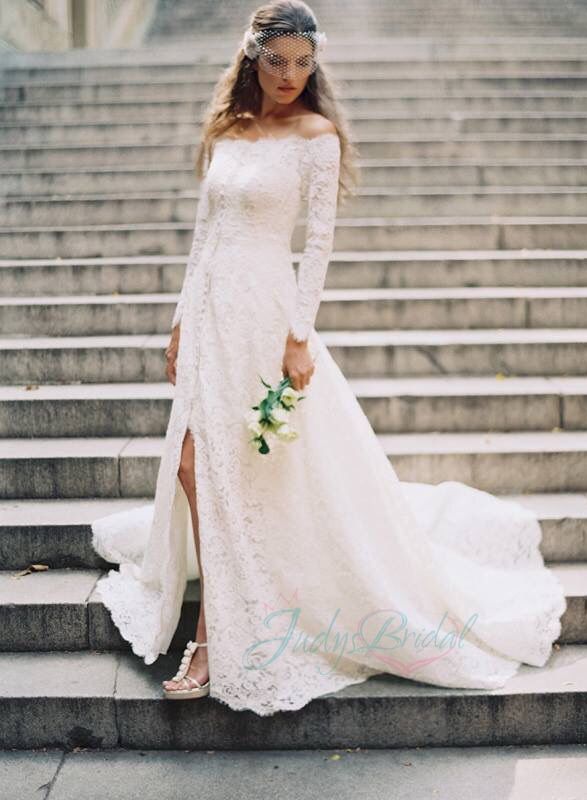 White Long Sleeve Wedding Dresses Awesome Amazing All Lace Off Shoulder Long Sleeves Boho Wedding