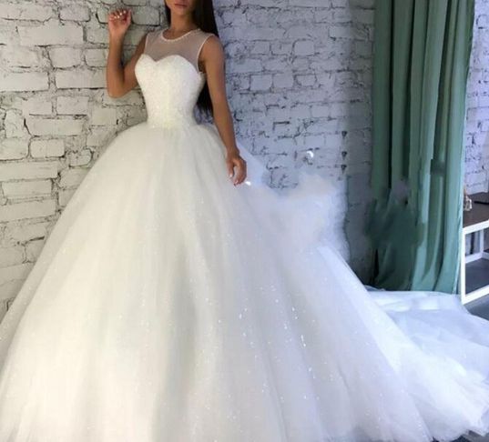 White Sequin Wedding Dresses Inspirational Discount Sparkling Wedding Dresses with Sheer Jewel Neckline Sequins A Line Wedding Dress with Count Train Custom Made Bridal Gowns Plus Size Wedding