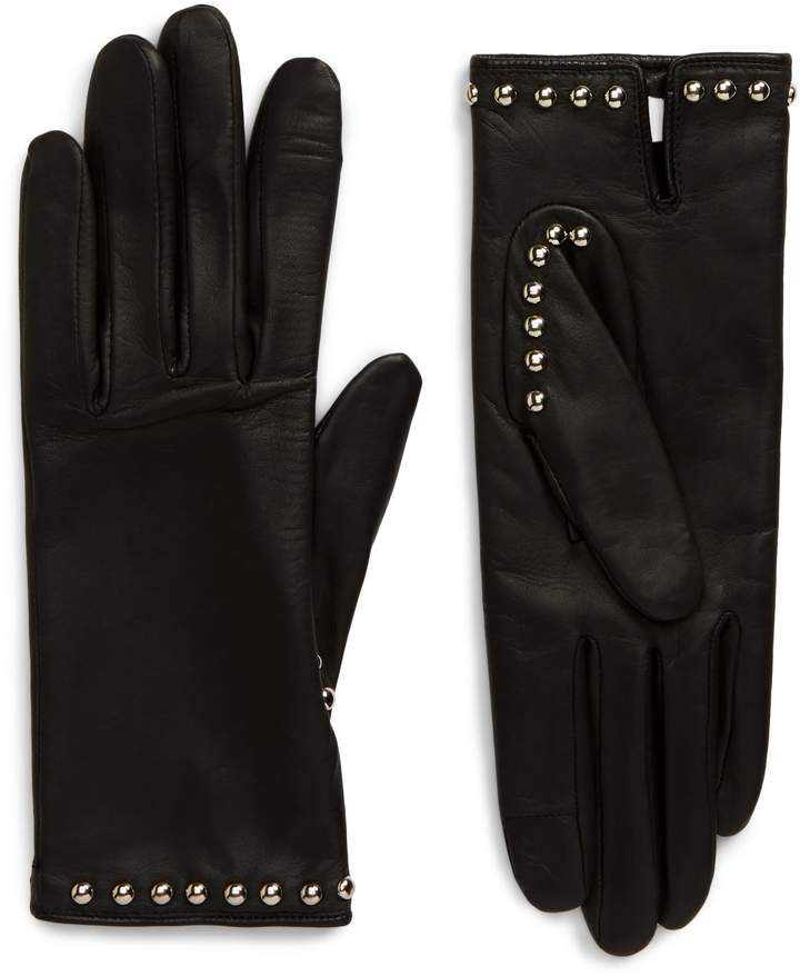 Agnelle Studded Lambskin Leather Gloves