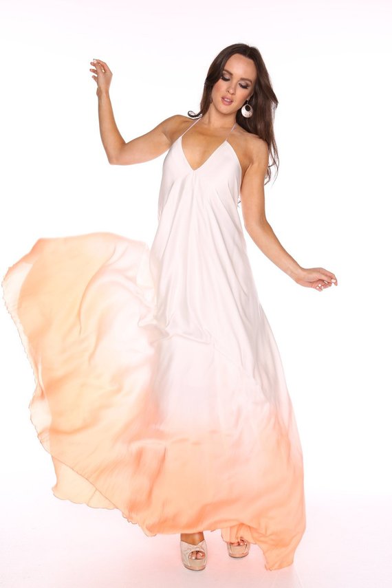 White Silk Gown Awesome Leilani Dip Dyed Dress White Silk Gown Gradating Into Coral