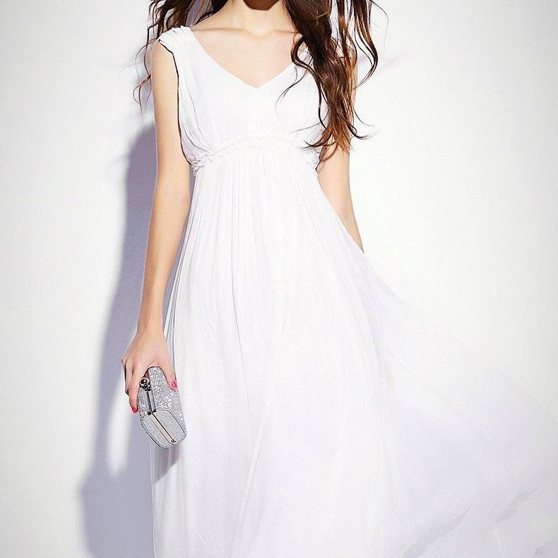 White Silk Gown Elegant Casual Elegant Sleeveless Silk White Dress