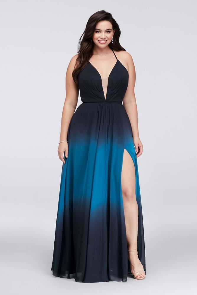 Windsor Plus Size Dresses New Ombre Chiffon Halter A Line Plus Size Gown In 2019
