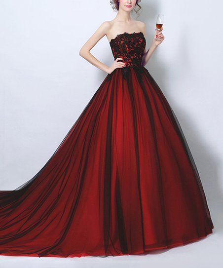 Zulily Wedding Dresses Fresh Coeur De Vague Red Embroidered Silk Strapless Gown Women